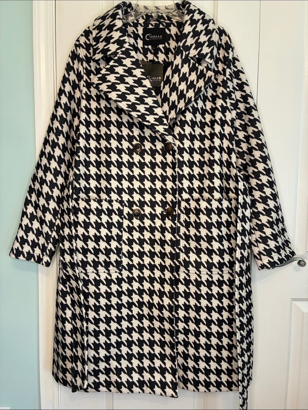 Thread Collective Houndstooth Double-Breasted Trench Coat Large NWT